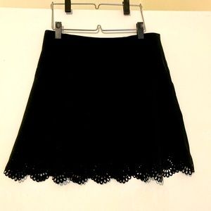 LOFT Black a-line mini skirt with laser cut hem details